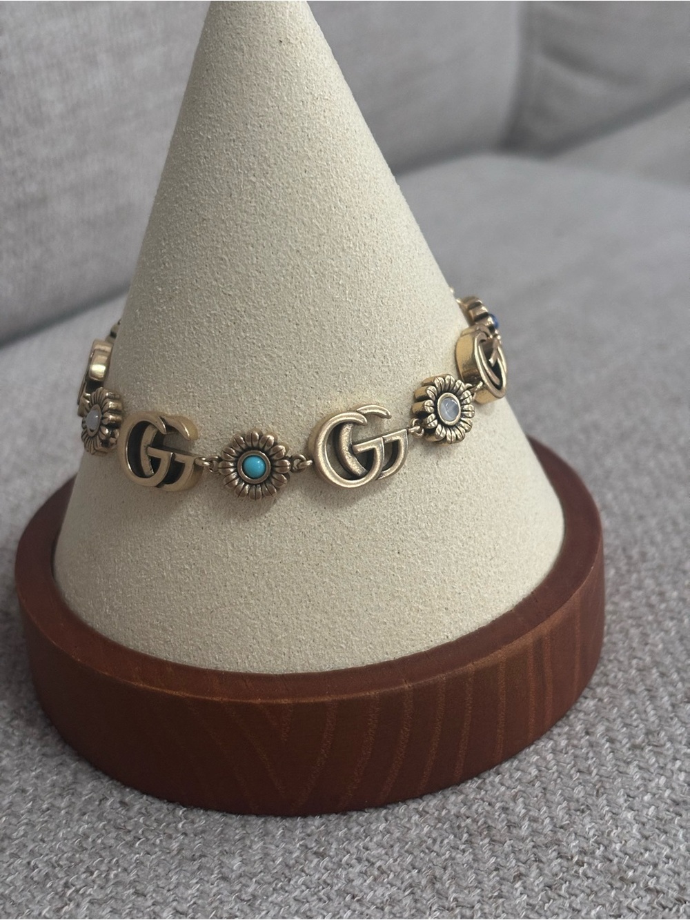 Antique Gold-Tone Floral GG Bracelet with Turquoise and Mother-of-Pearl Accents